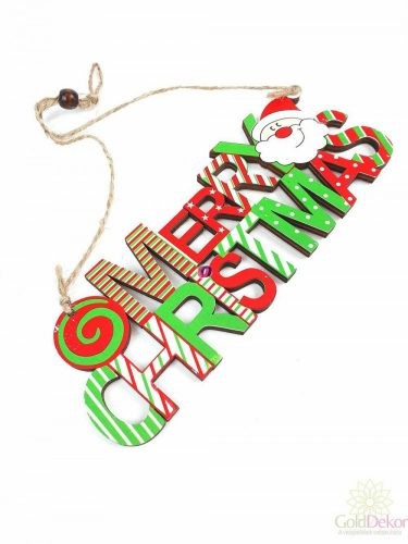 Merry Christmas dekor ajtó tábla, 18cm x 6,5cm