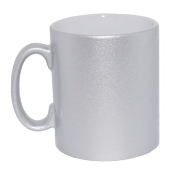   Fém hatású kerámia bögre, ezüst, fényes, 3 dl, 1 oldalon egyedi felirattal