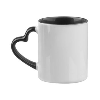   Szív fülű kerámia bögre, fekete fényes, 3 dl, 1 oldalon képpel