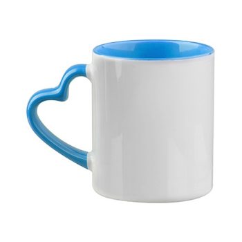   Szív fülű kerámia bögre, kék, fényes, 3 dl, 1 oldalon képpel