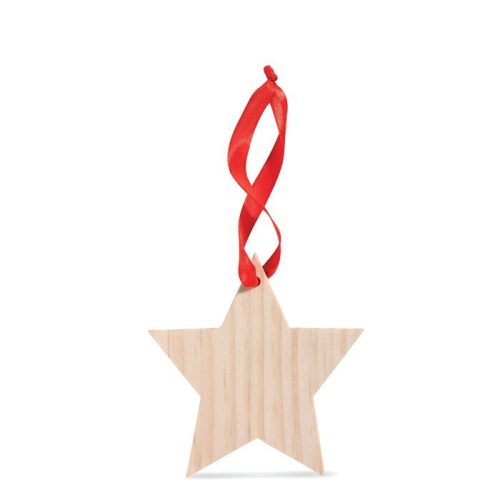 Karácsonyfadísz, csillag alakú, piros szalaggal