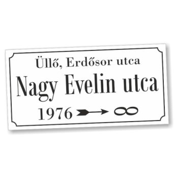   Utca tábla, 3 mm vastag PVC táblán, egyedi felirattal, 25 cm x 50 cm, fehér, laminálva