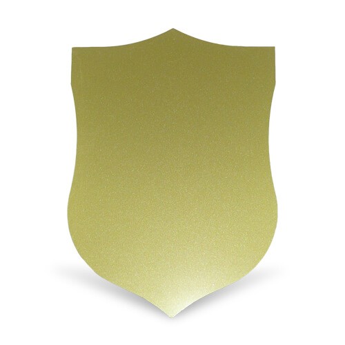Pajzs alakú acéllap, egyedi fotóval vagy logóval, arany színben