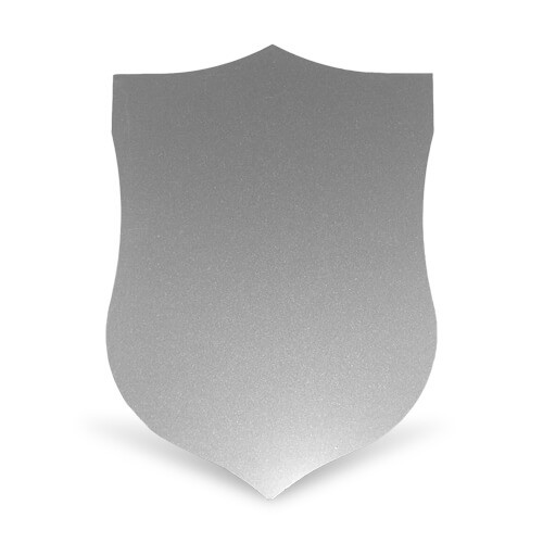 Pajzs alakú acéllap, egyedi fotóval vagy logóval, ezüst színben