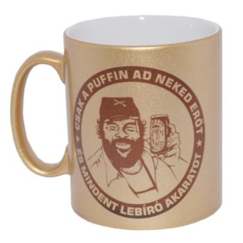   Fém hatású kerámia bögre, arany, fényes, 3 dl, 1 oldalon egyedi felirattal