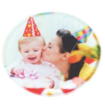   Poháralátét, üveg, egyedi fotóval vagy logóval, 10 cm-es, fényes