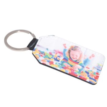   Bőr kulcstartó, egyedi fotóval vagy logóval, 1 vagy 2 oldalas grafikával kérhető, fém karikával