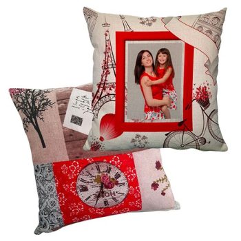   Kispárna huzat, vászon, Párizs felirattal, egyedi fotóval, 38 cm x 38 cm