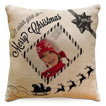   Kispárna huzat karácsonyi mintával, vászon, egyedi fotóval, 38 cm x 38 cm