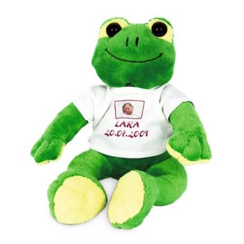 Puha béka, 30 cm magas pólóban, egyedi fotóval